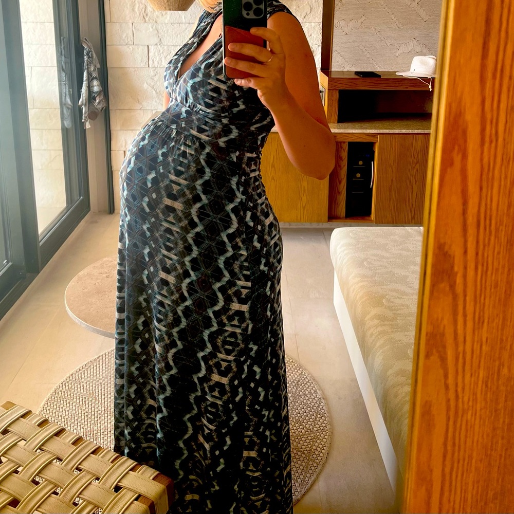 Blue patterned maternity maxi dress